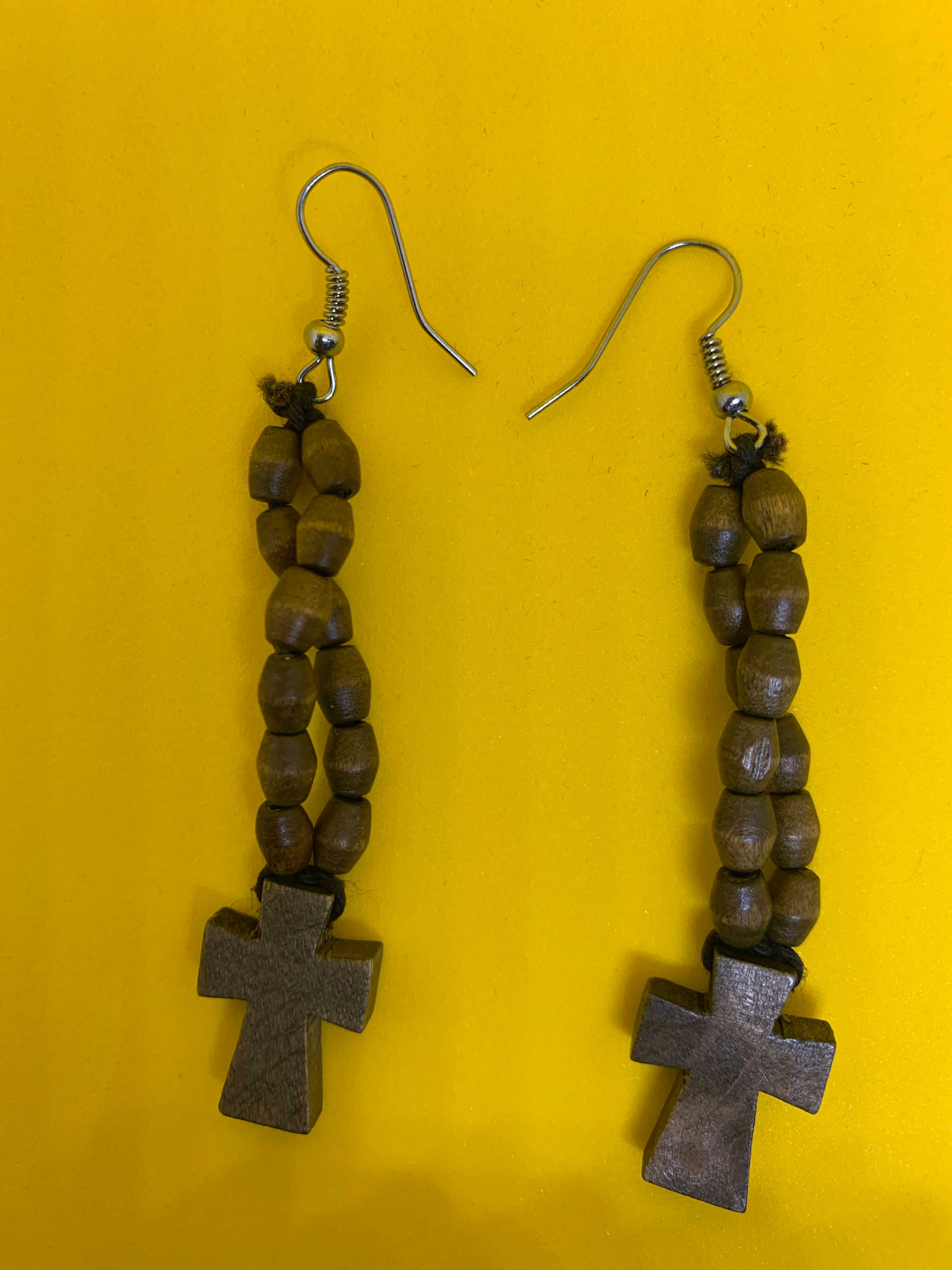 Dangle Cross Earrings - Brown