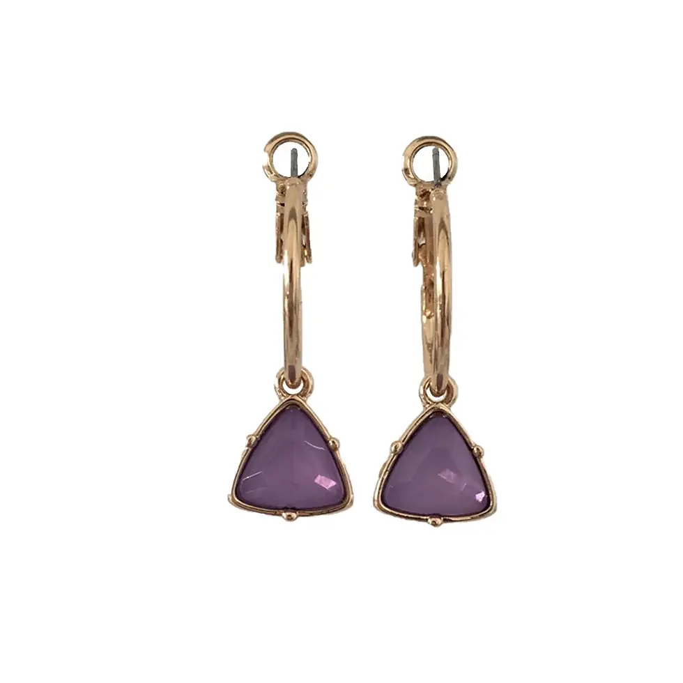 Thumbnail: Cat's Eye Triangle Stone Pendant Hoop Earrings