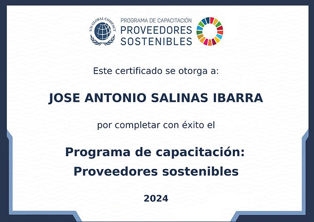 Certificado Proveedor Sostenible 1