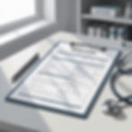 A clipboard with an "Infection Care Plan" rests on a table beside a pen and stethoscope. Sunlight streams through a nearby...