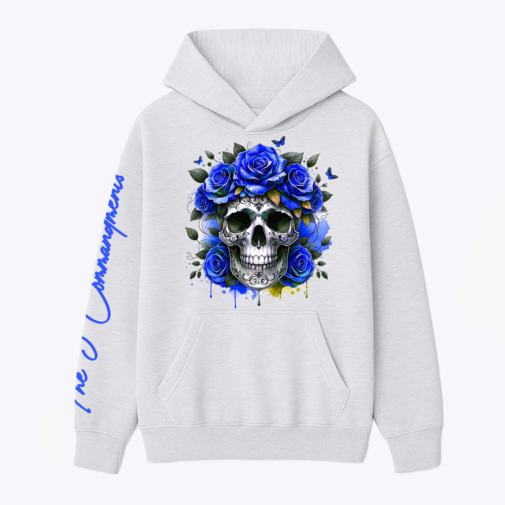 Skull & Blue Roses Hoodie - (Oversized)