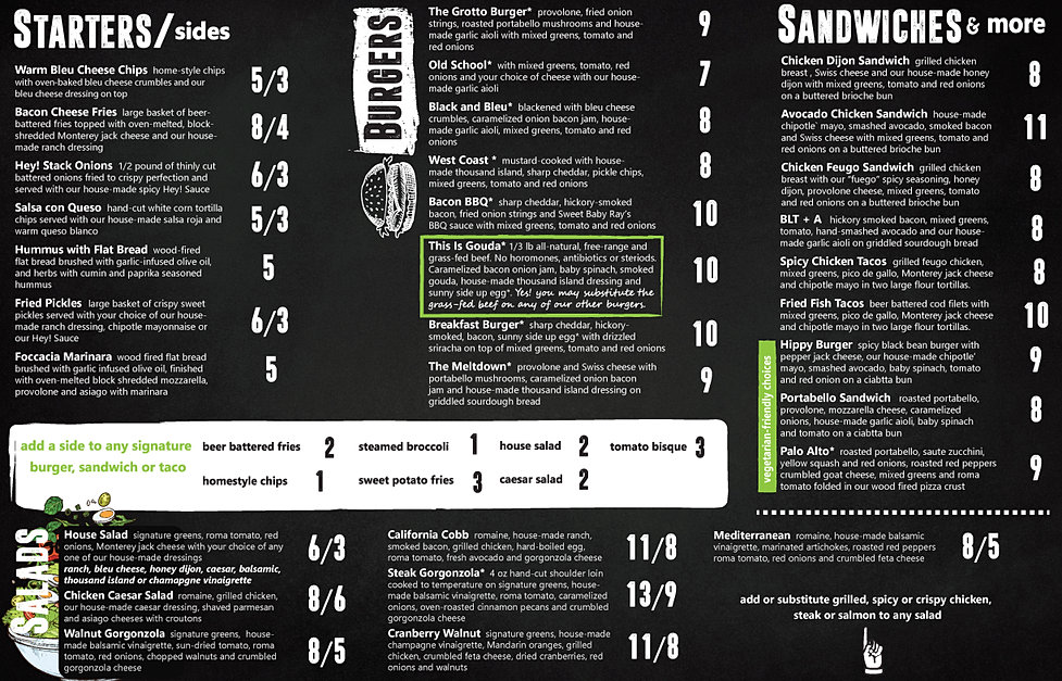 Menu The Grotto West Coast Grill United States