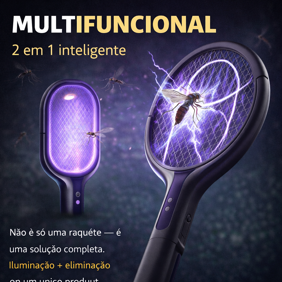 Miniatura: MosqOff Elite Mata Mosquito Elétrico 2800V – Raquete com Luz UVe Cabo Extensível