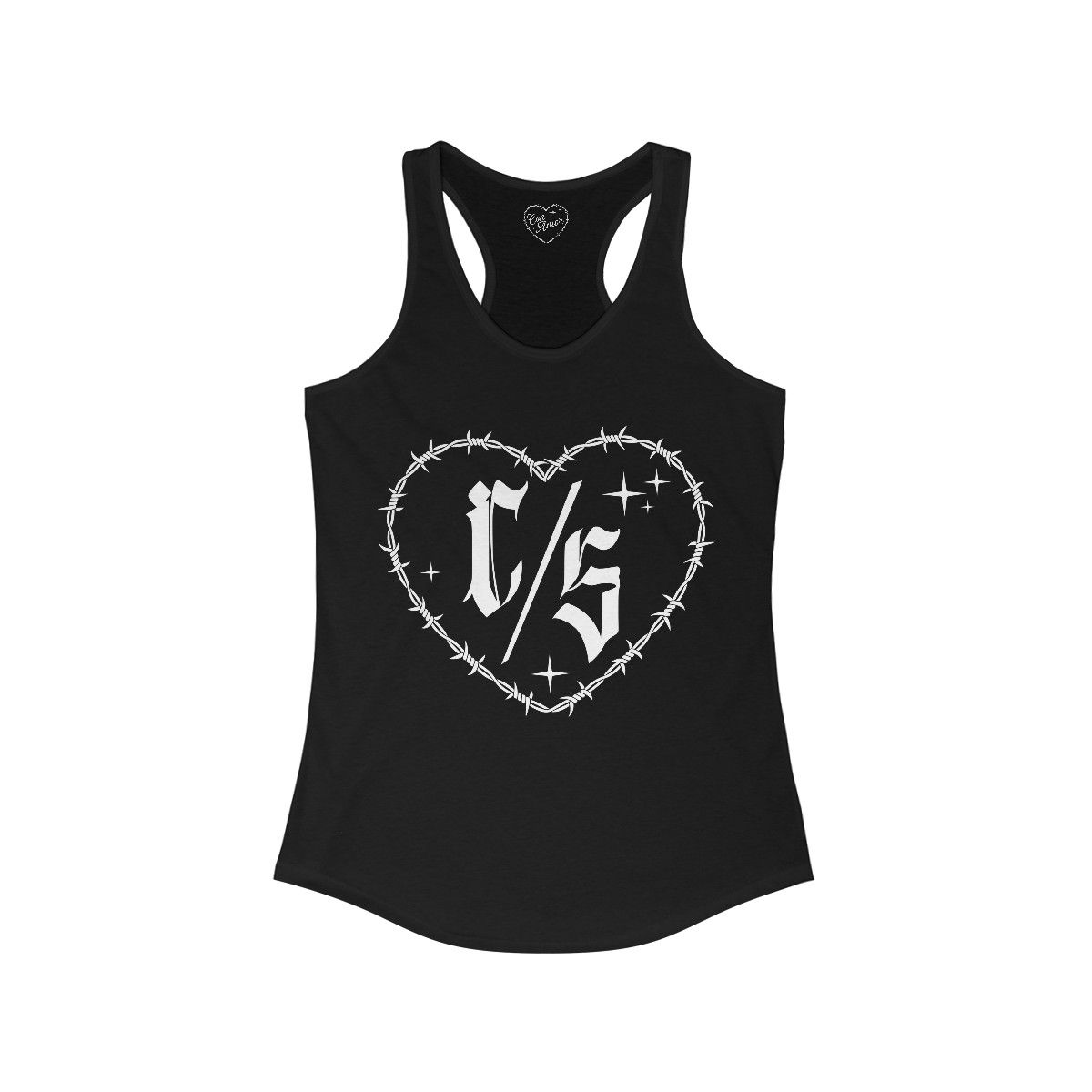 Black tank top with barbed wire heart C/S logo