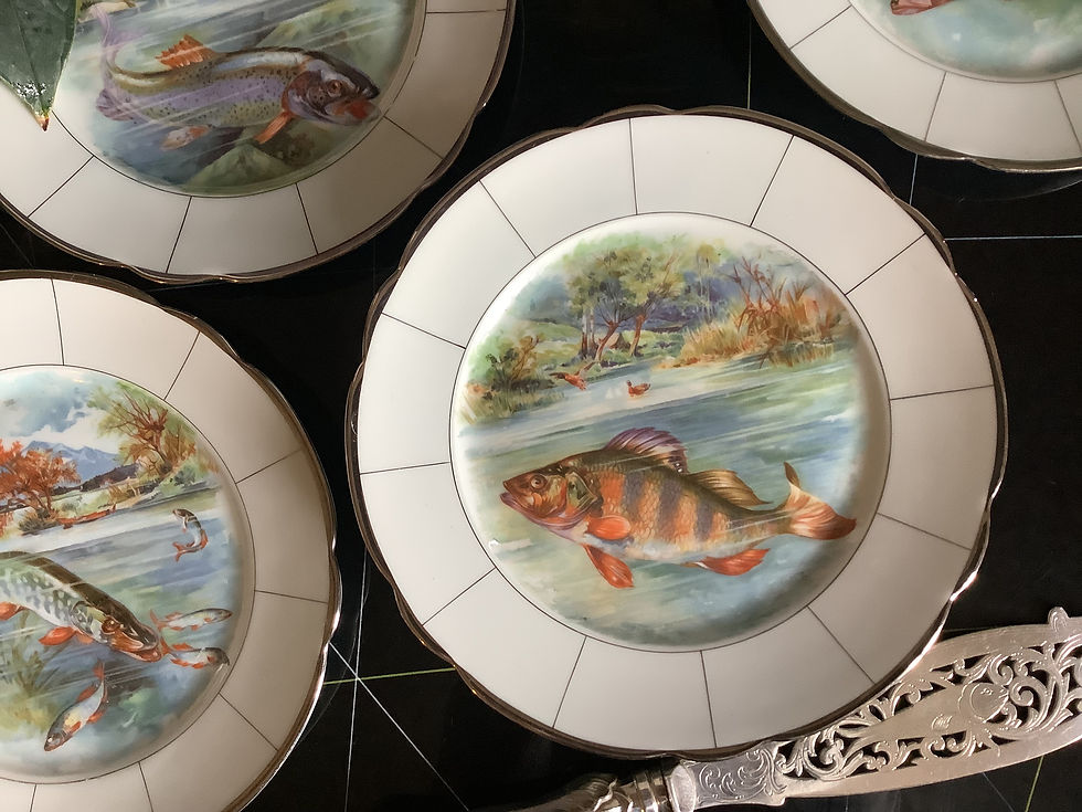 Thumbnail: 6 FISH STARTER PLATES - KPM PORCELAIN - CIRCA 1950