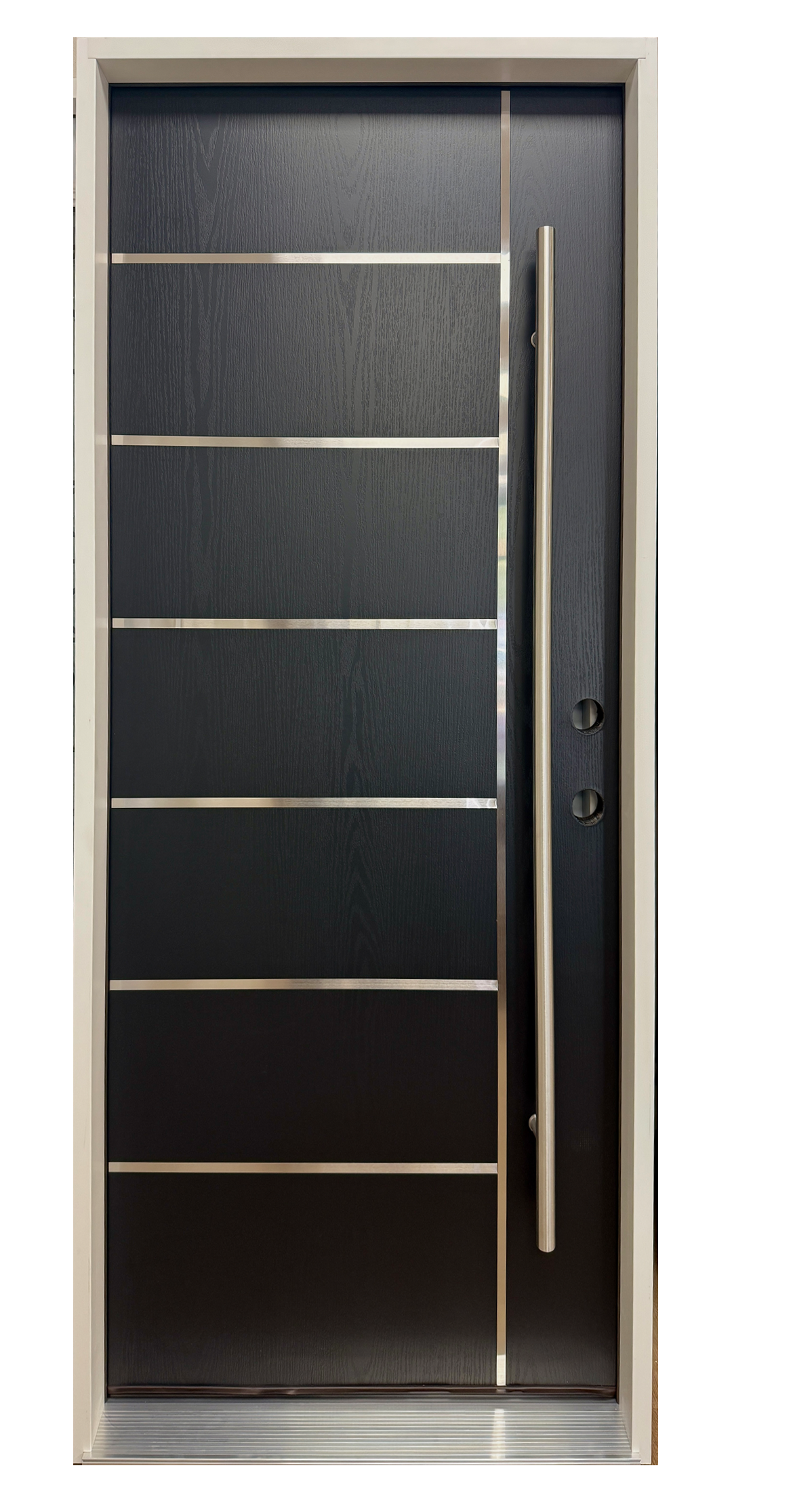 36" Modern Painted w/Handle Textured Fiberglass Exterior Prehung