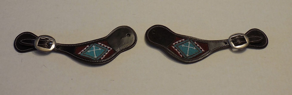 Thumbnail: Dark Brown Leather Beaded Spur Straps.