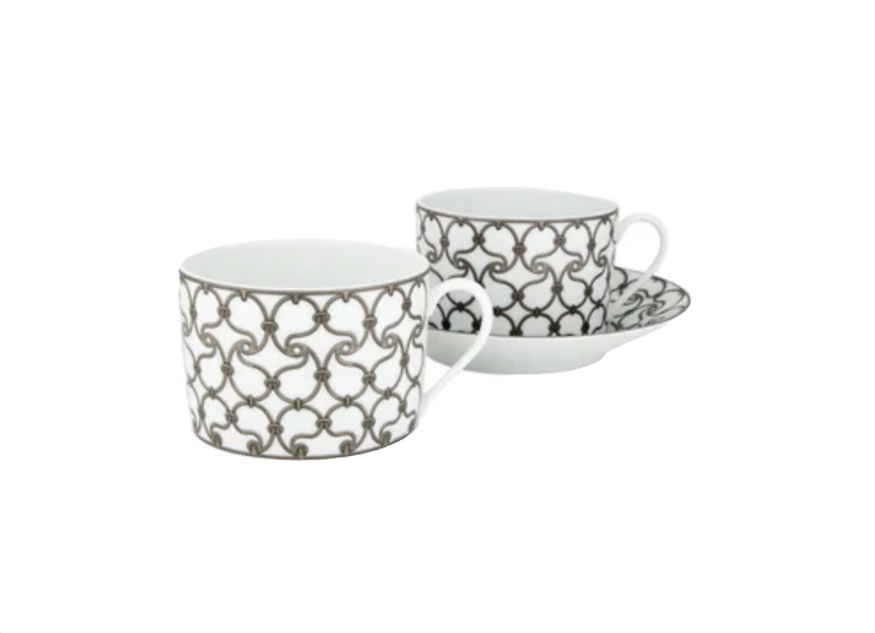 Hermes Set Due Tazze Thè Fil D'Argent 11716