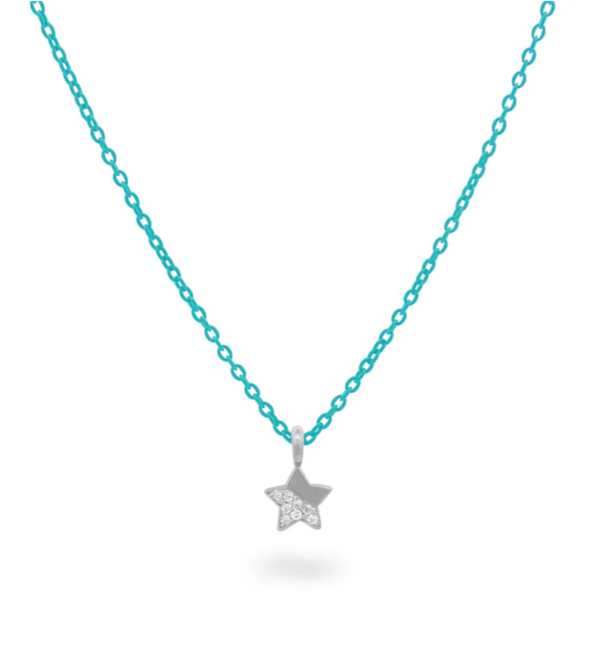 Girocollo Stella bianco diamanti e catena turchese con vernice - ORO18KT