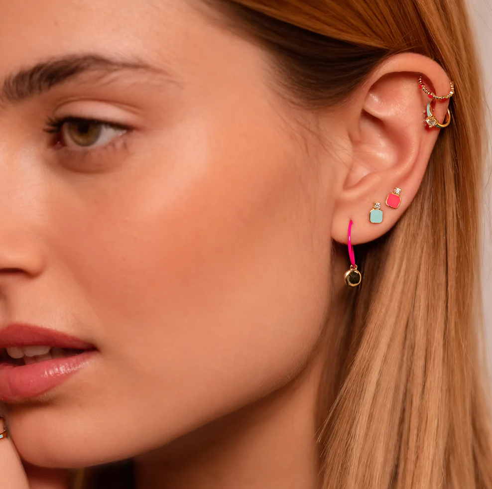 Rue des Mille MONO-ORECCHINO LOBO QUADRATO E SMALTO - ORO18KT