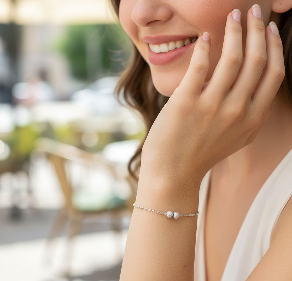 Bracciale Oro Bianco con due Elementi a Sfera 1005115