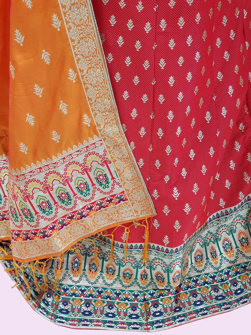Thumbnail: Red Semi Stitched Silk Lehenga (4XL)