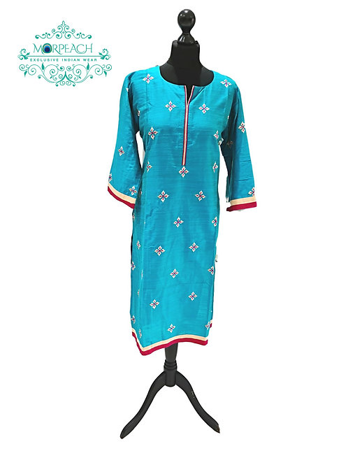 Blue Straight Cut Silk Kurti (5XL)