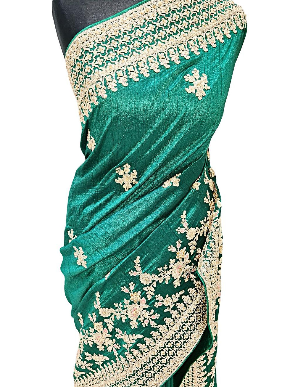 Thumbnail: Bottle Green Saree With Touch Of Pink
