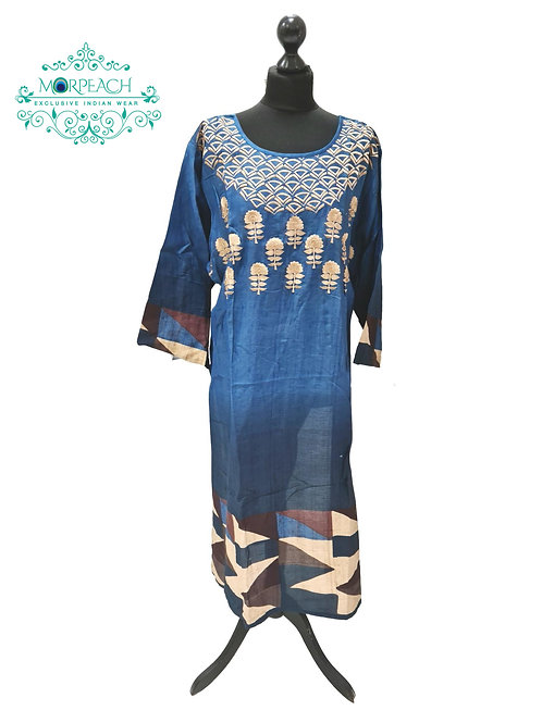 Blue And Cream Cotton Kurti (8XL)