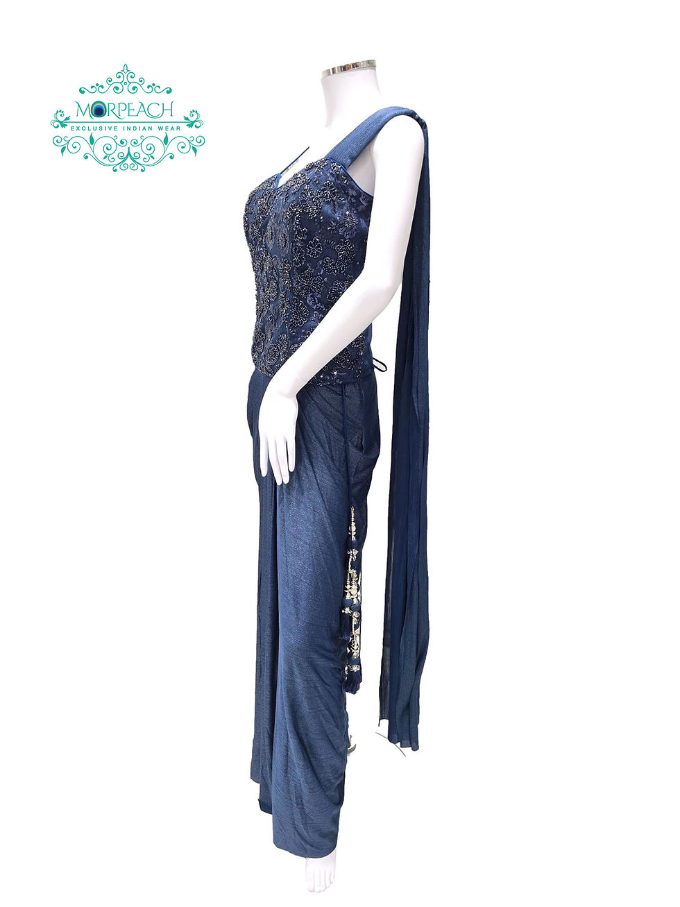 Thumbnail: Dark Blue Ready To Wear Saree