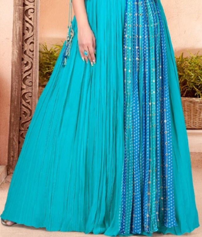 Thumbnail: Blue New Style Bandhni Dress (XL)