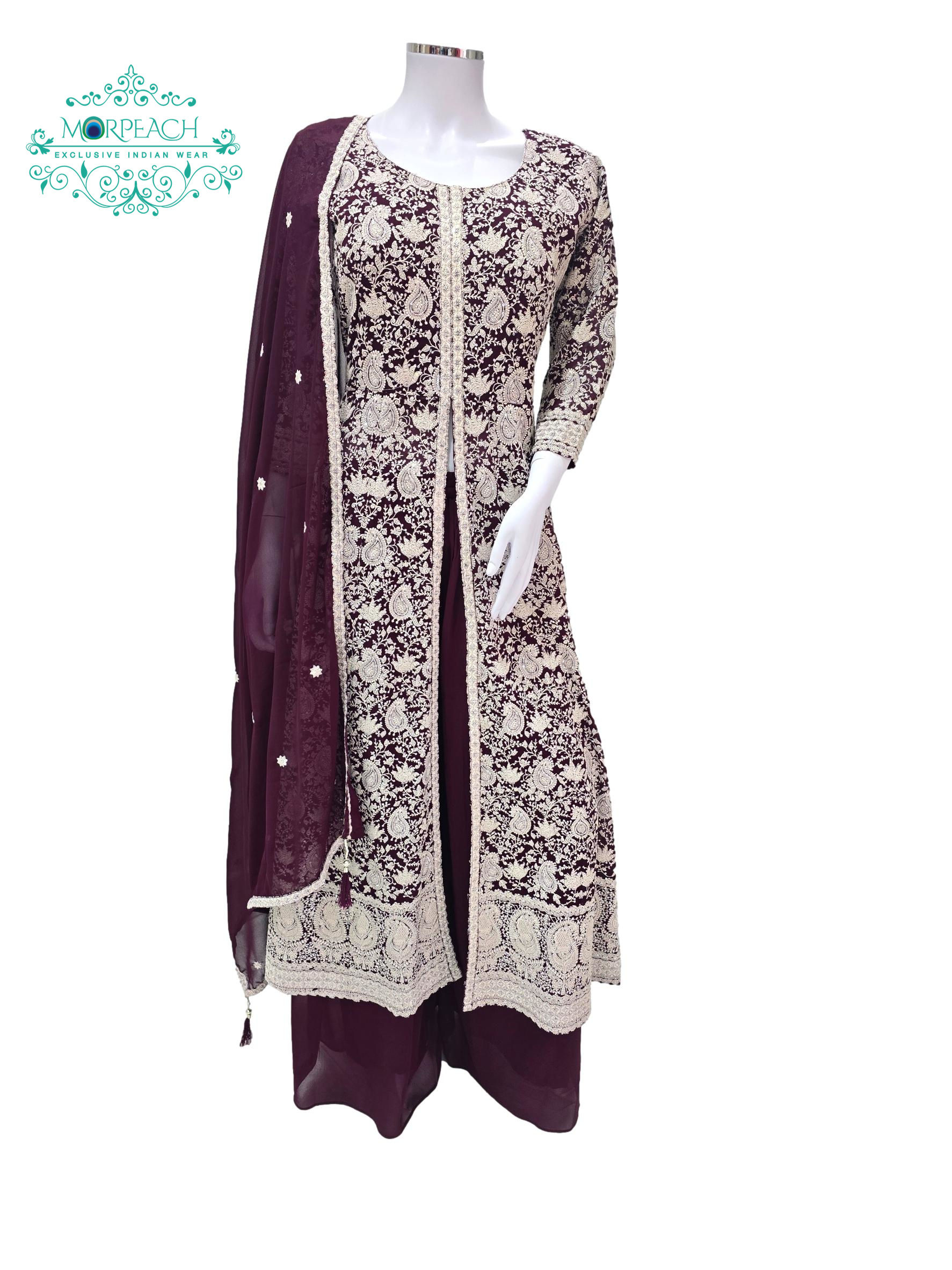 Maroon Thread Work Palazzo Set (XL)