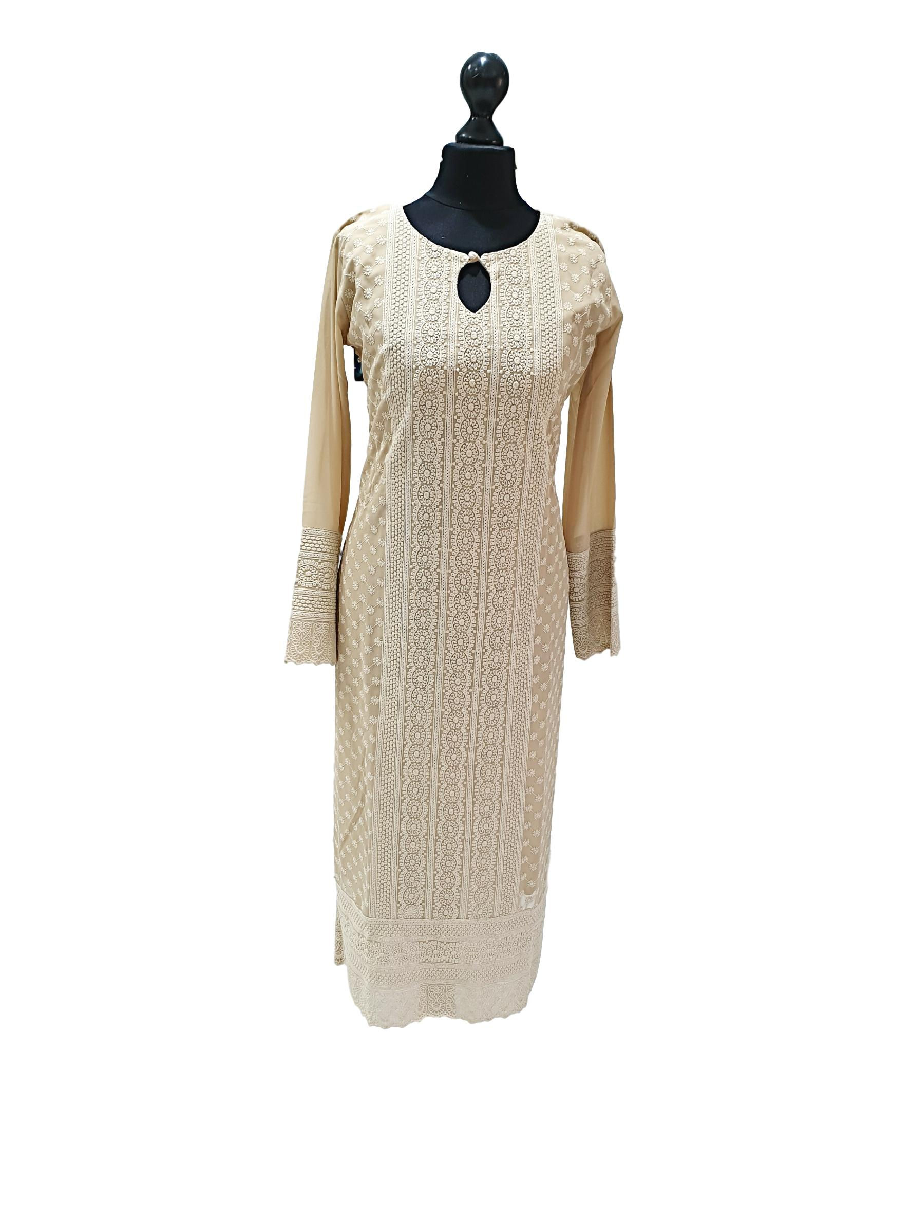 Beige Chiffon Lucknowi Kurti