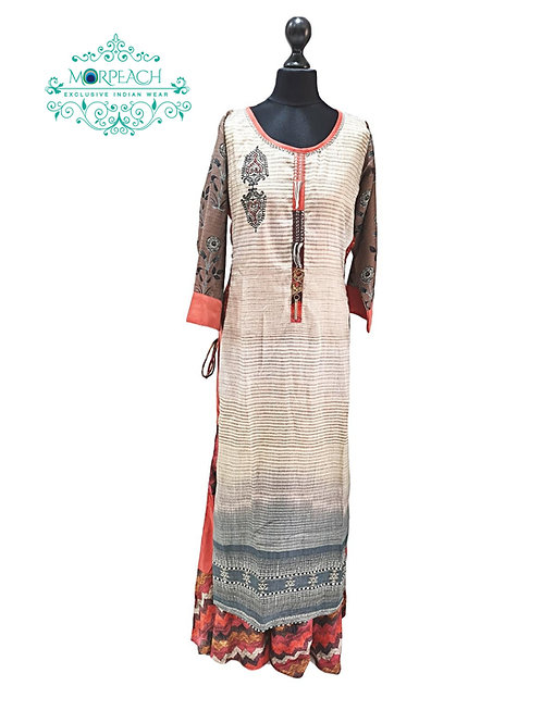 Grey Orange Layered Kurti (L)