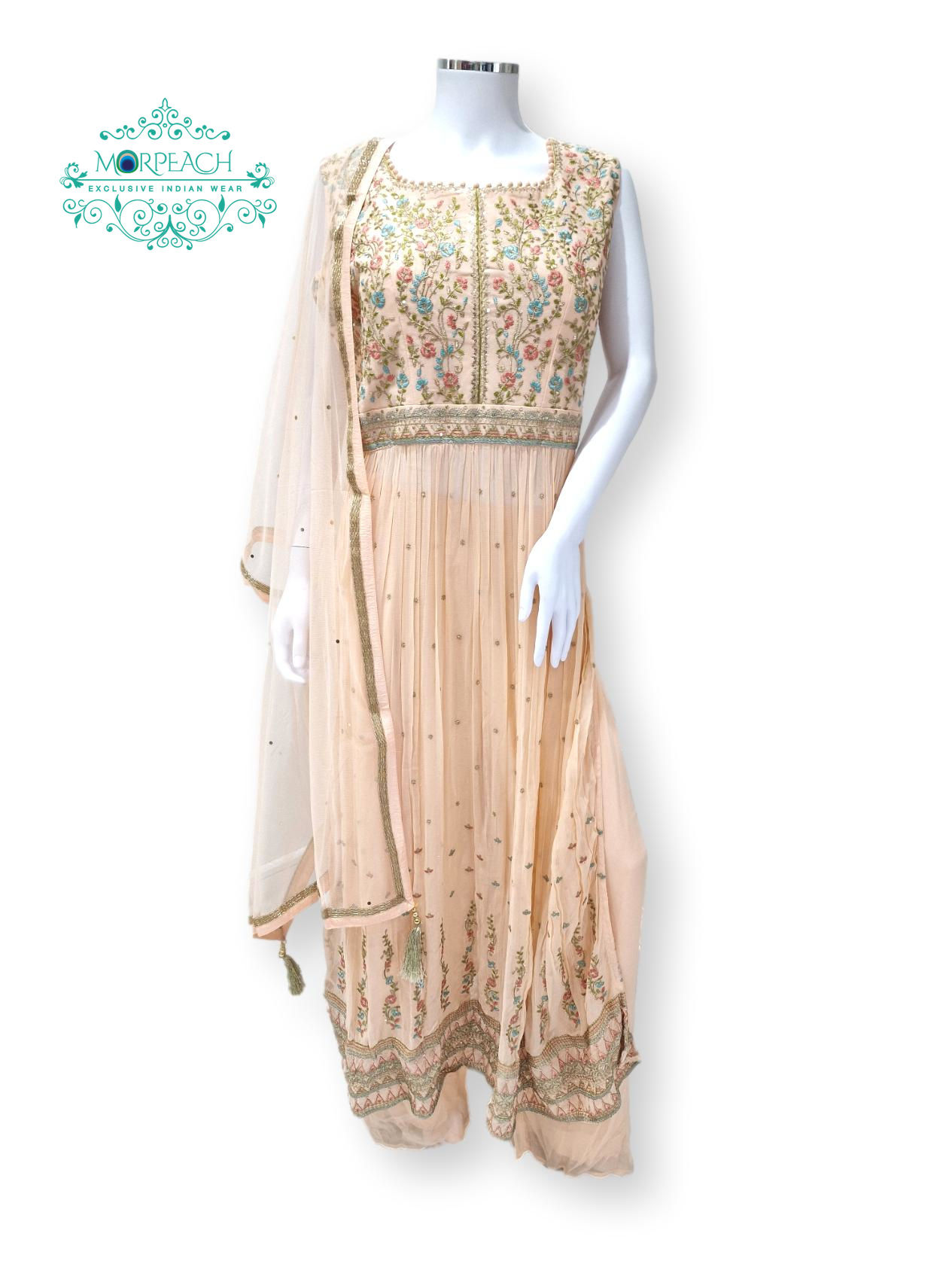 Peach Threadwork Naira Cut Dress (3XL)