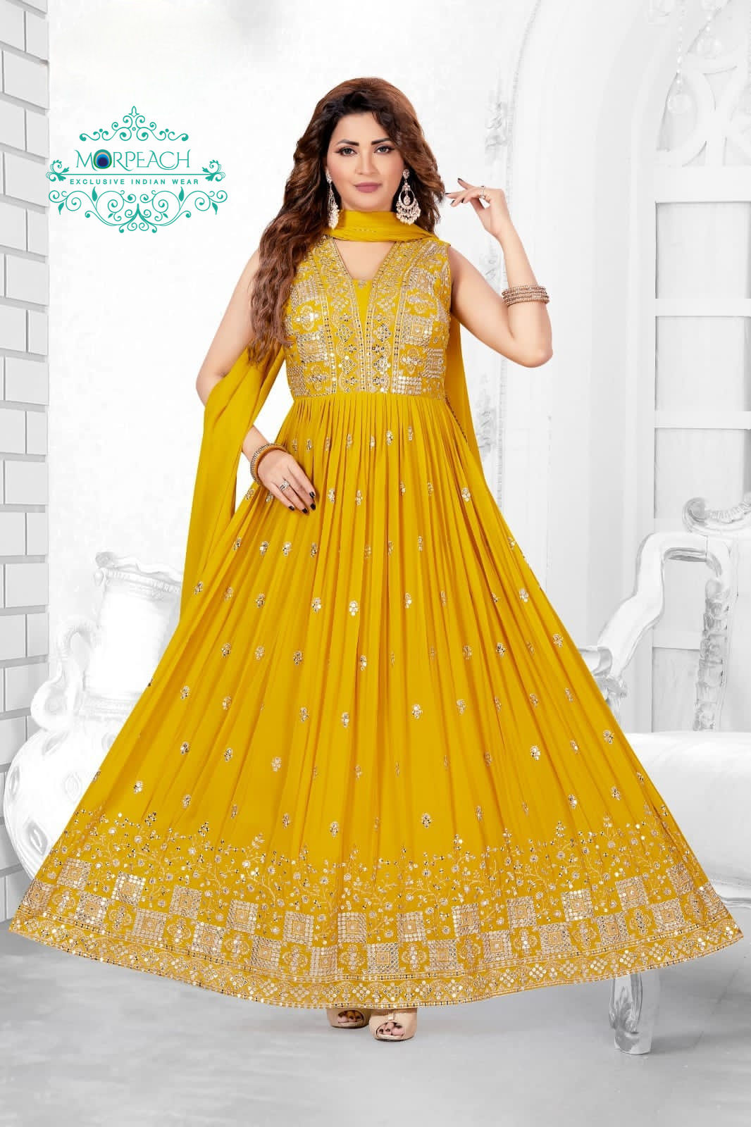 Yellow Sequin Dress in Chiffon (XL)