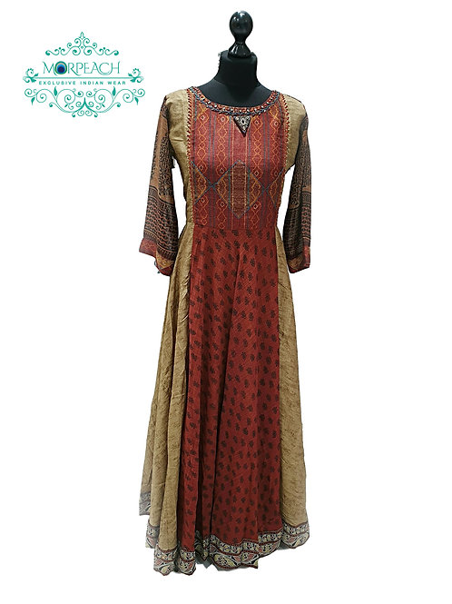 Brown Flared Chiffon Kurti (M)