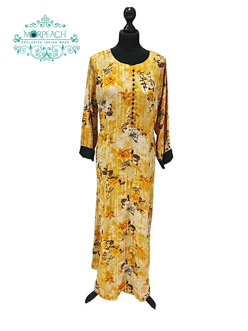 Mustard Floral Rayon Kurti (6XL)