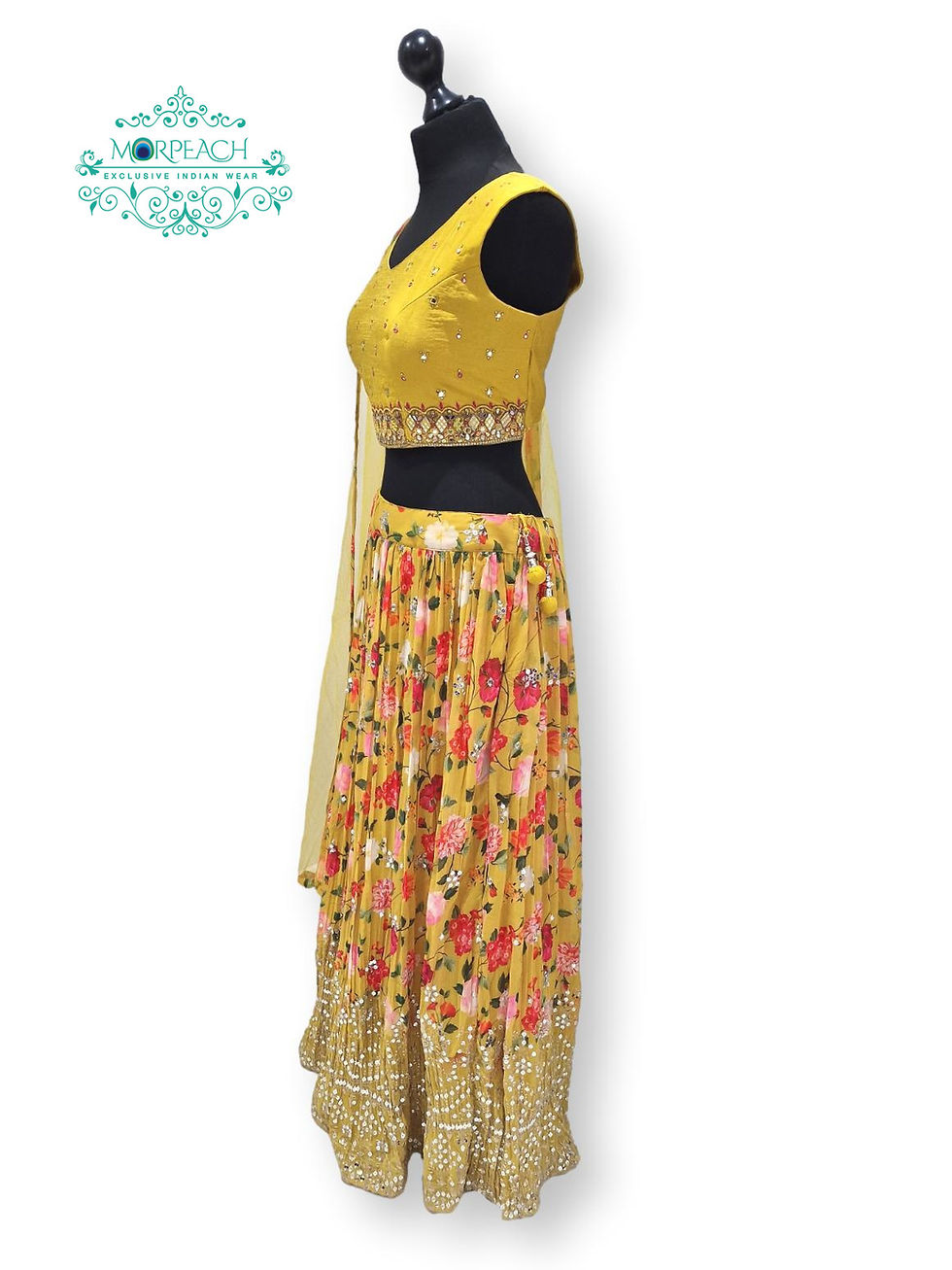 Thumbnail: Yellow Floral Sequin Lehenga (XL)