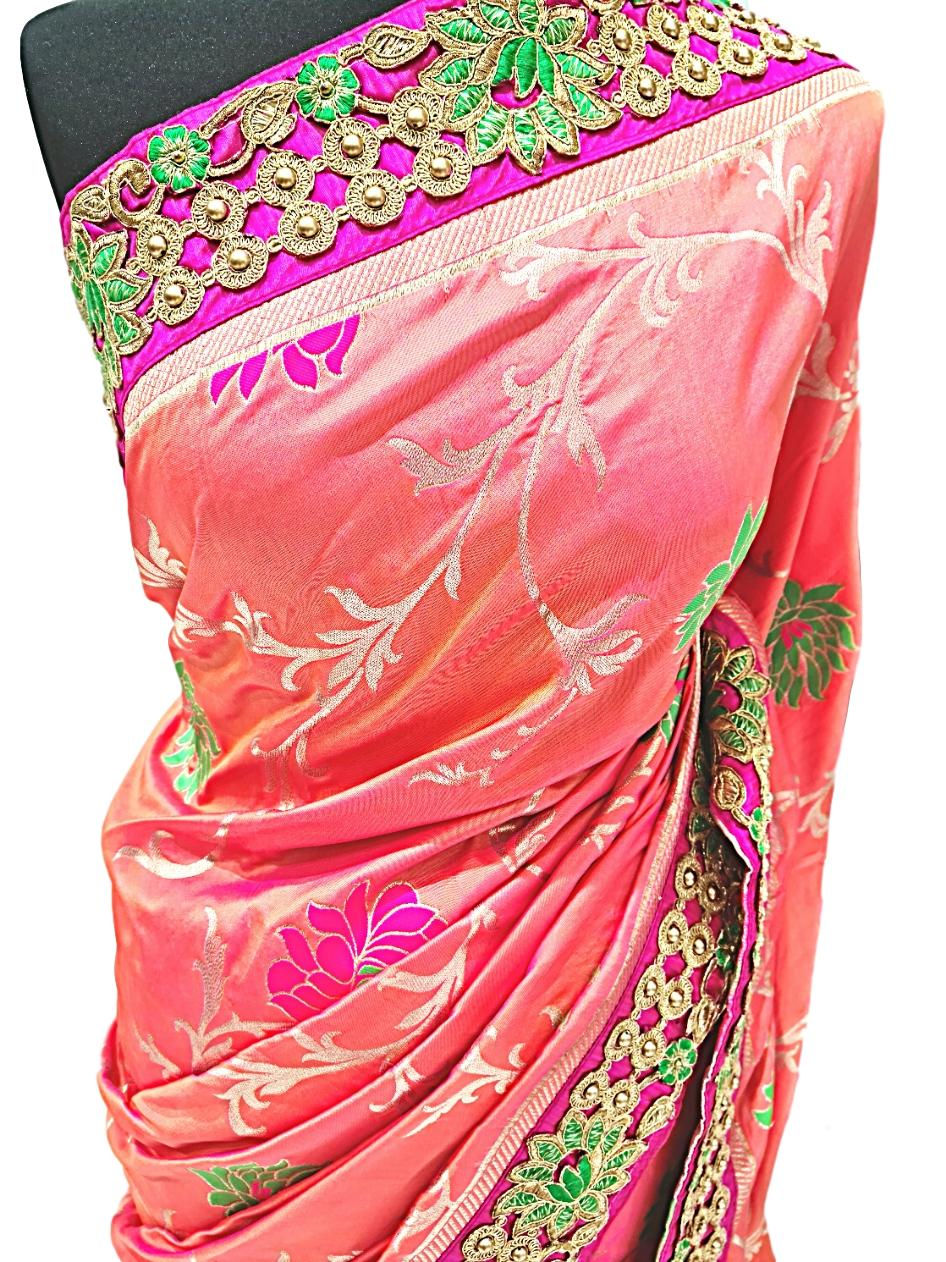 Thumbnail: Peach Bordered Heavy Silk Saree