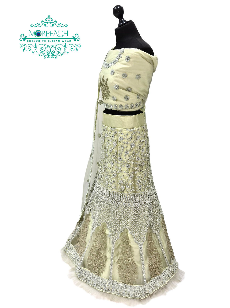 Thumbnail: Green Semi Stich Net Lehenga (4XL)