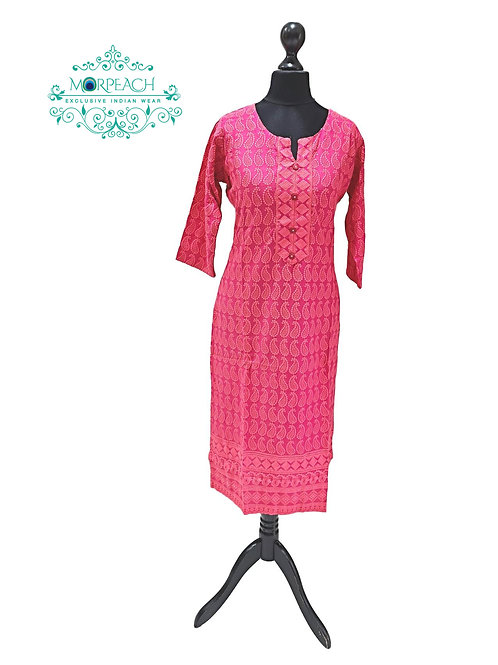 Bright Peach Rayon Lucknowi Kurti (L)