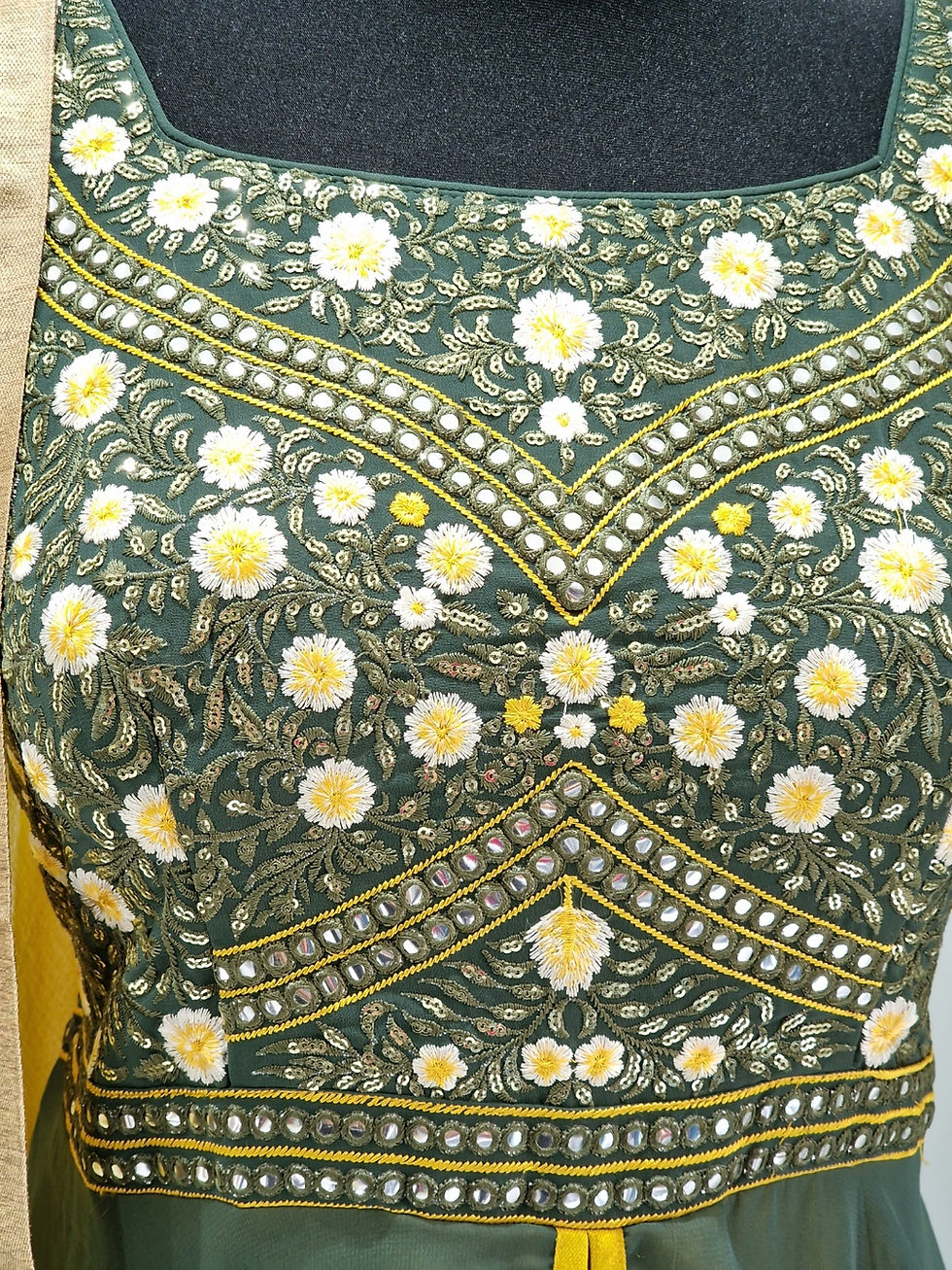 Thumbnail: Green and Yellow Chiffon Dress (3XL)