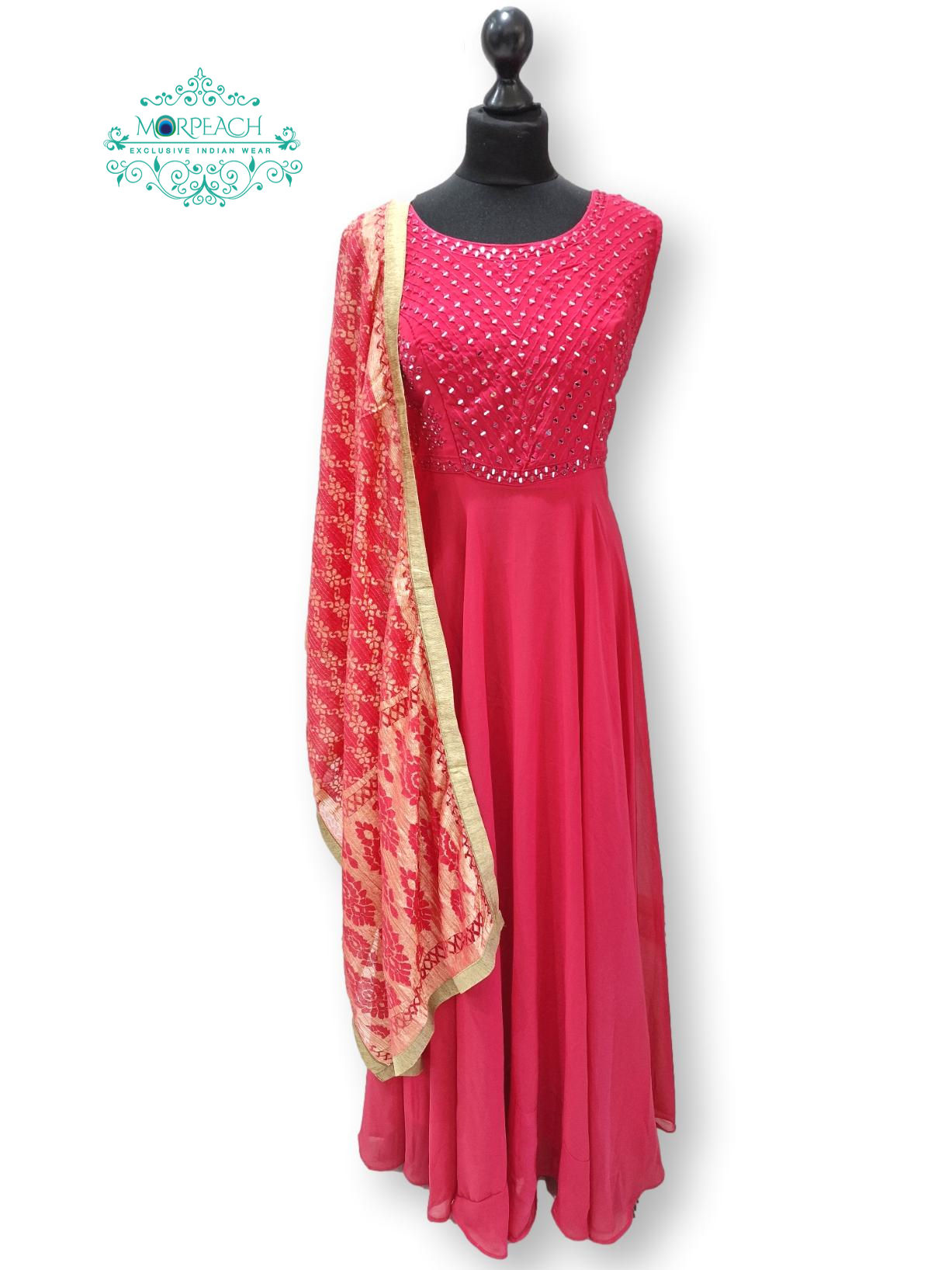 Pinkish Red Mirrorwork Dress (2XL)