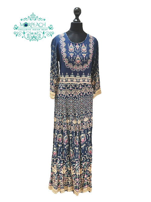 Blue Printed Rayon Kurti (L)