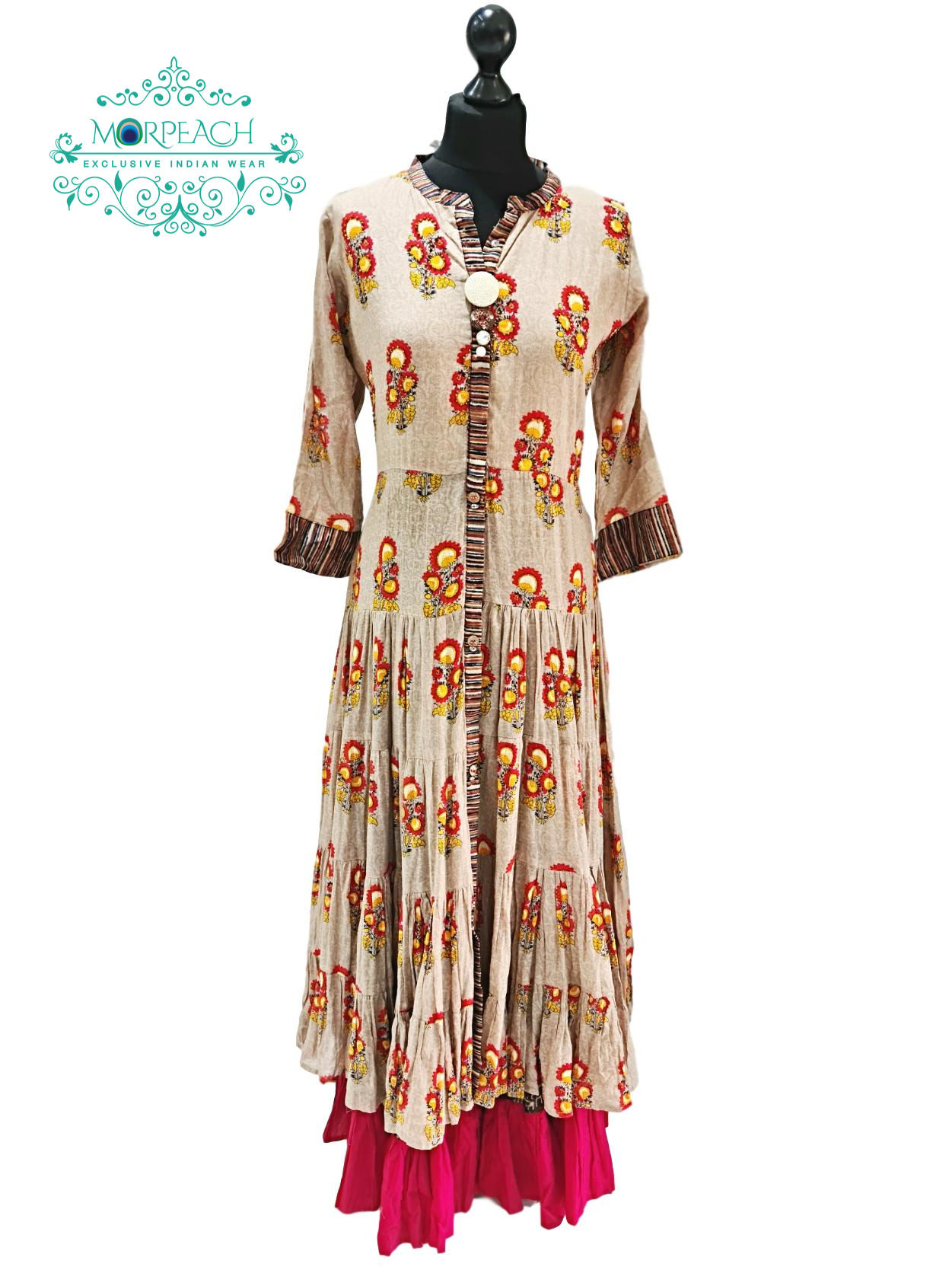 Beige Red Layered Kurti (2XL)