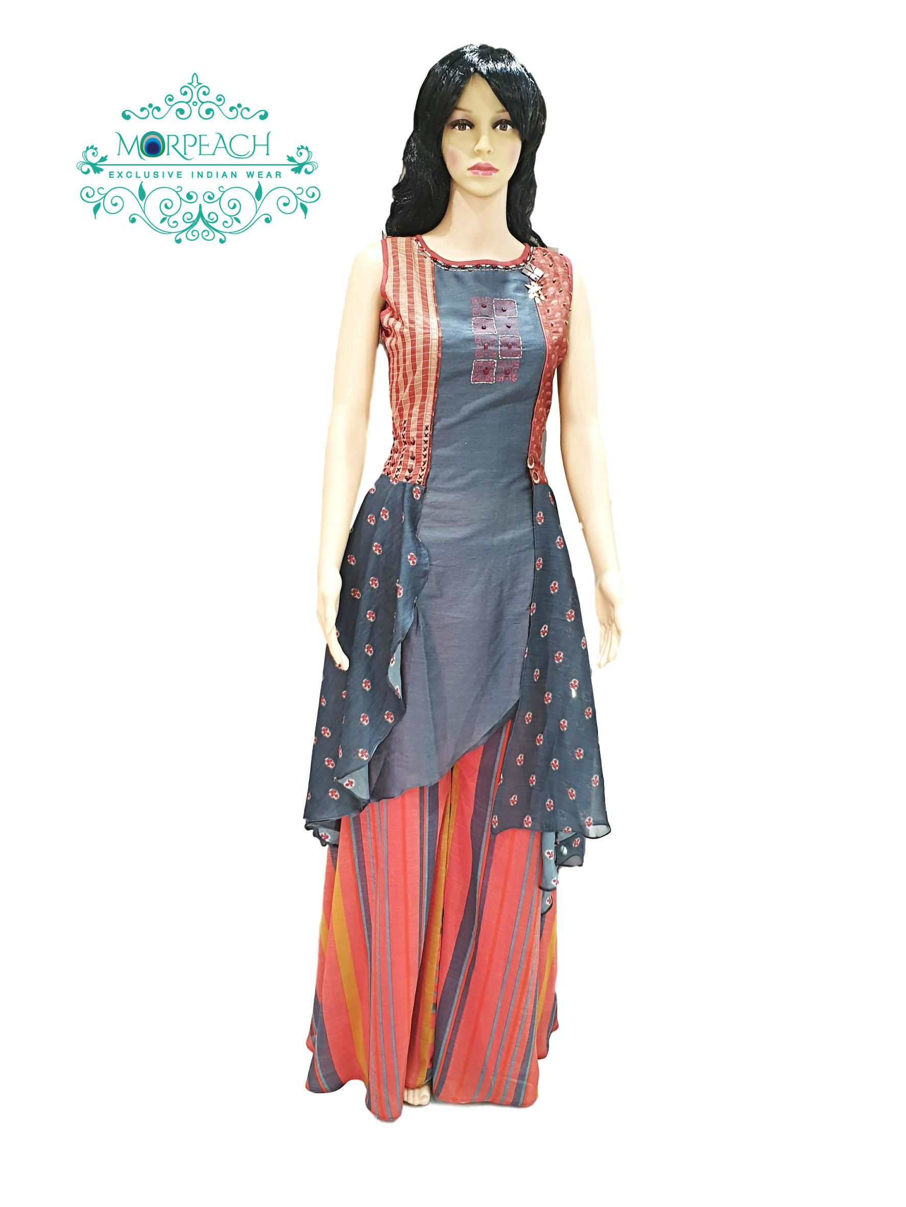 Maroon and Grey Plazzo Set (S)