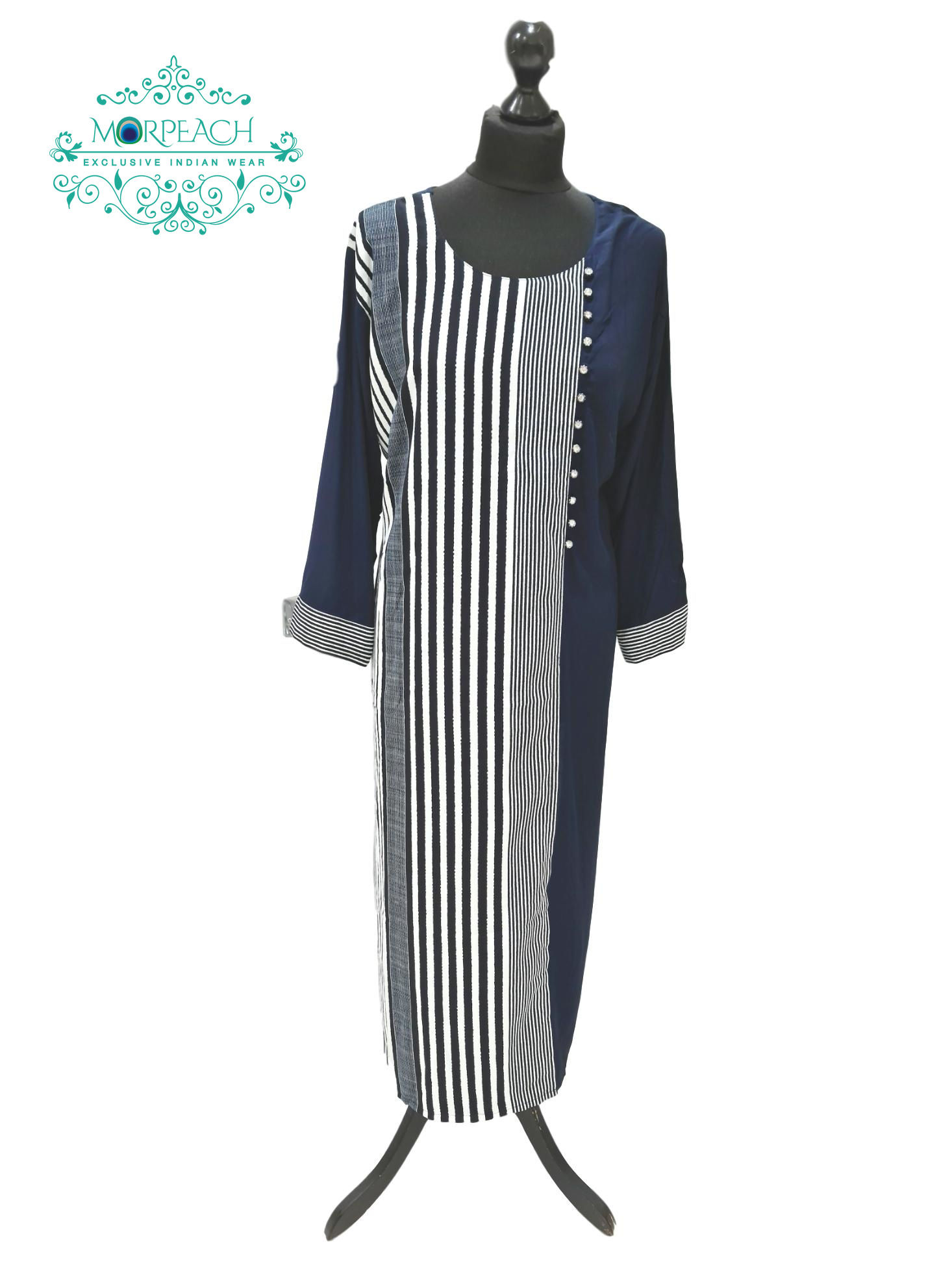 Blue And White Straight Rayon Kurti (6XL)