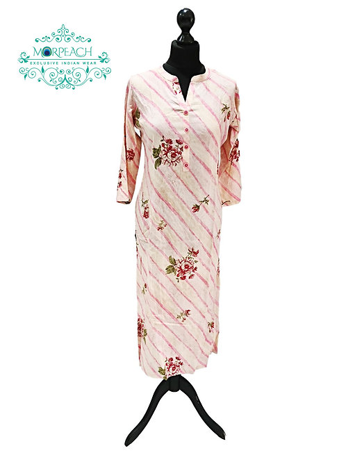 Cream And Pink Striped Kurti