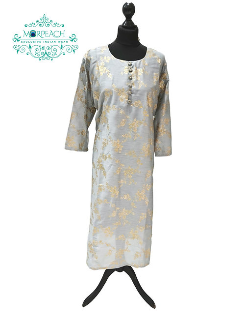 Light Grey With Gold Print Kurti (6XL)