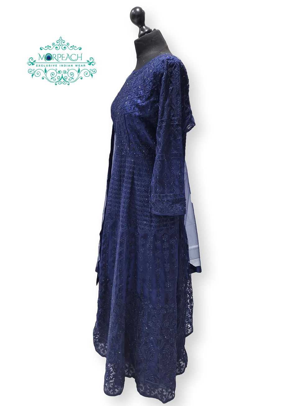 Thumbnail: Dark Blue Diamond Work Dress (3XL)