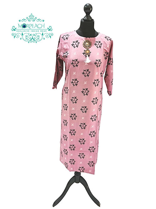 Pink Printed Straight Kurti (XL)