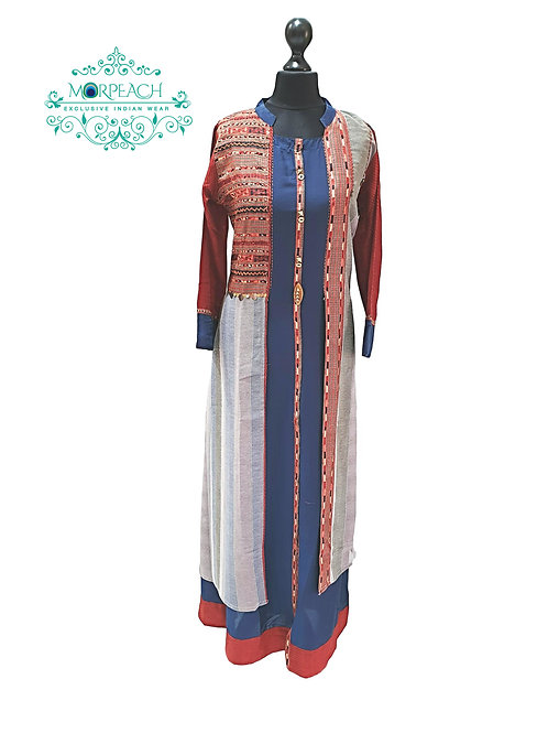 Blue And Grey Multicolored Kurti (L)