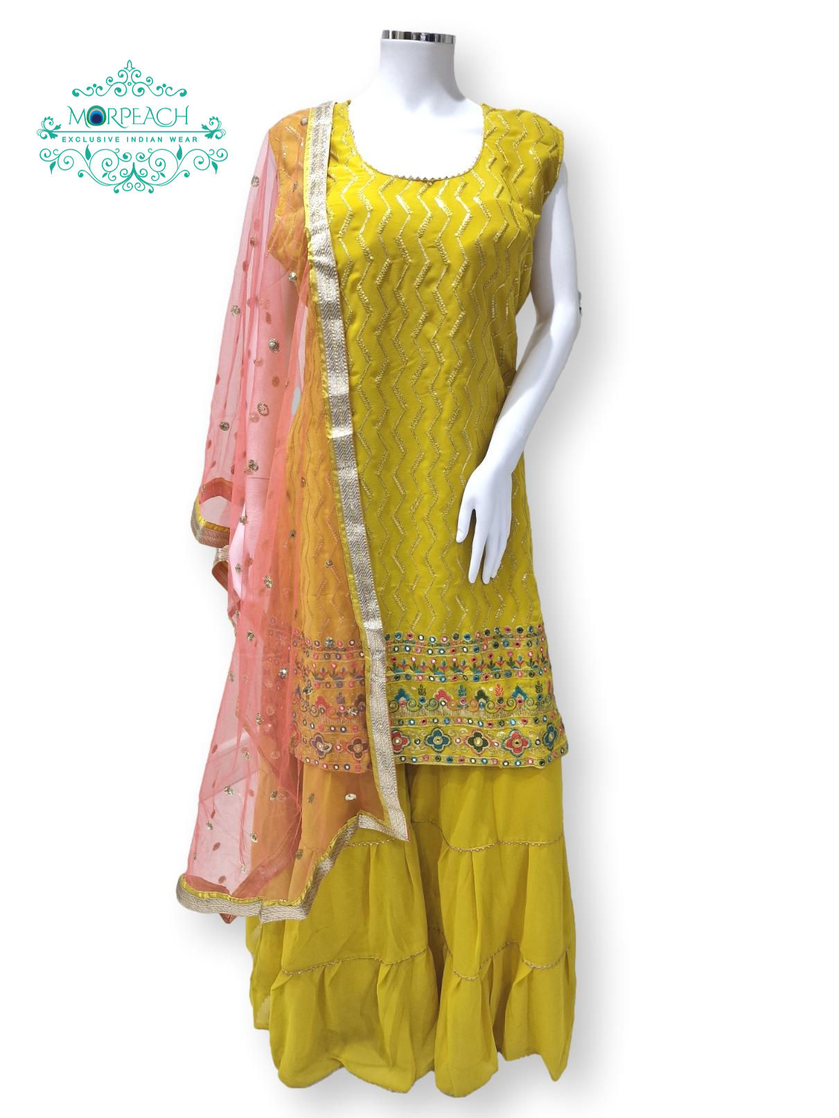 Yellow Multi Color Sequin Sharara (3XL)