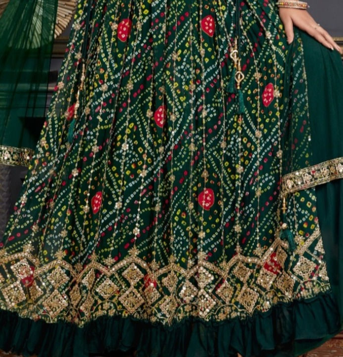 Thumbnail: Dark Green Bandhni Naira Cut (XL)