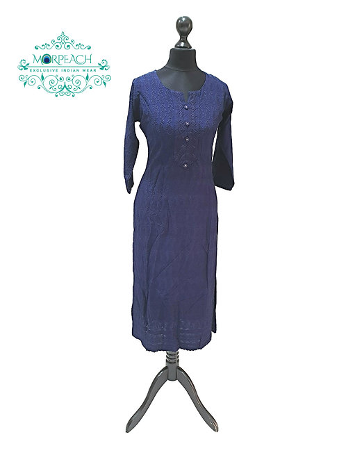Navy Blue Rayon Lucknowi Kurti (M)