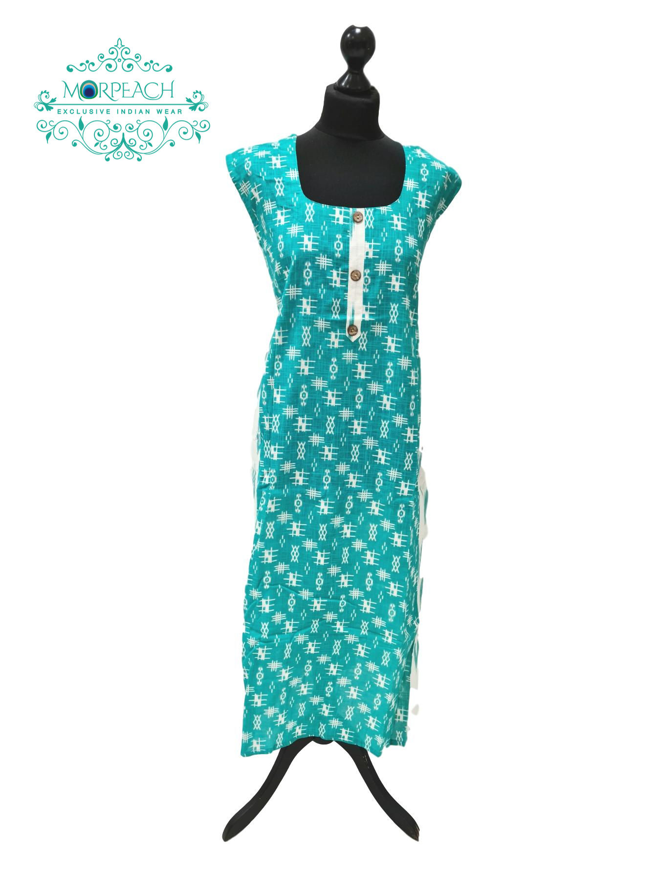 Turquoise Medium Flared Cotton Kurti (7XL)