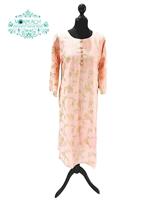 Baby Pink With Gold Print Kurti (4XL)