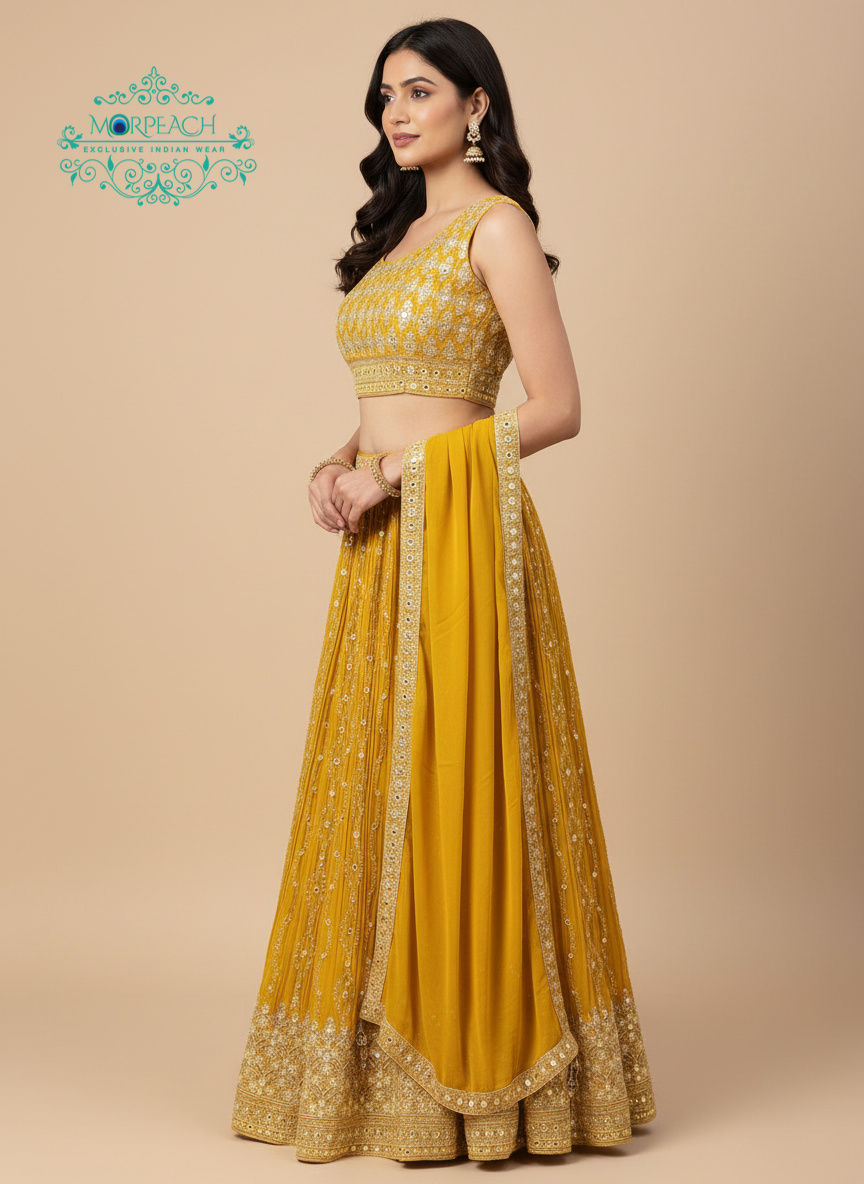 Thumbnail: Yellow Mirror Work Lehenga (R)