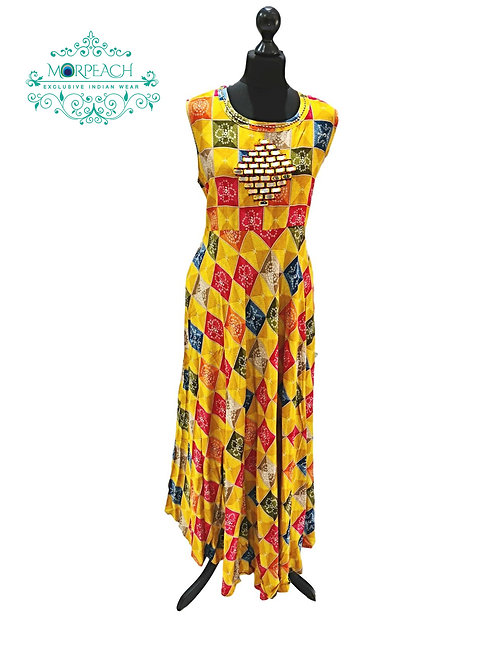 Mustard Multicolor Bandhej Kurti